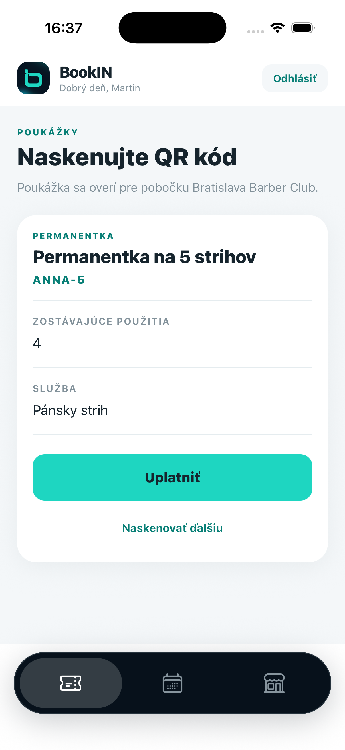 Overenie poukážky v aplikácii BookIN Obsluha s demo údajmi